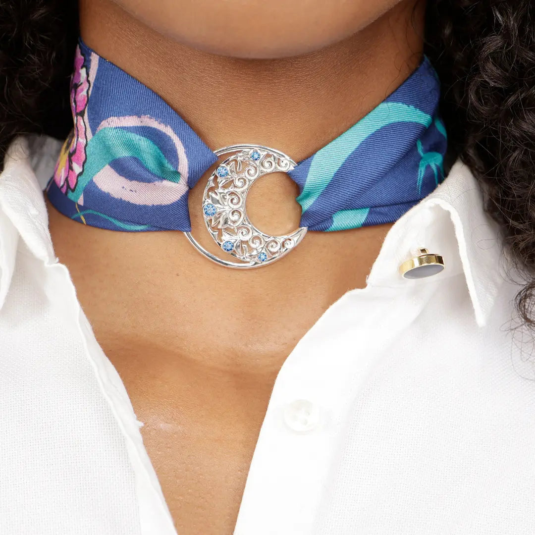 Embrace Orien Silver with a Como silk MeSilk, worn at the neck